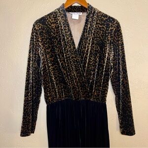 Retro Velour Leopard Print Junpsuit